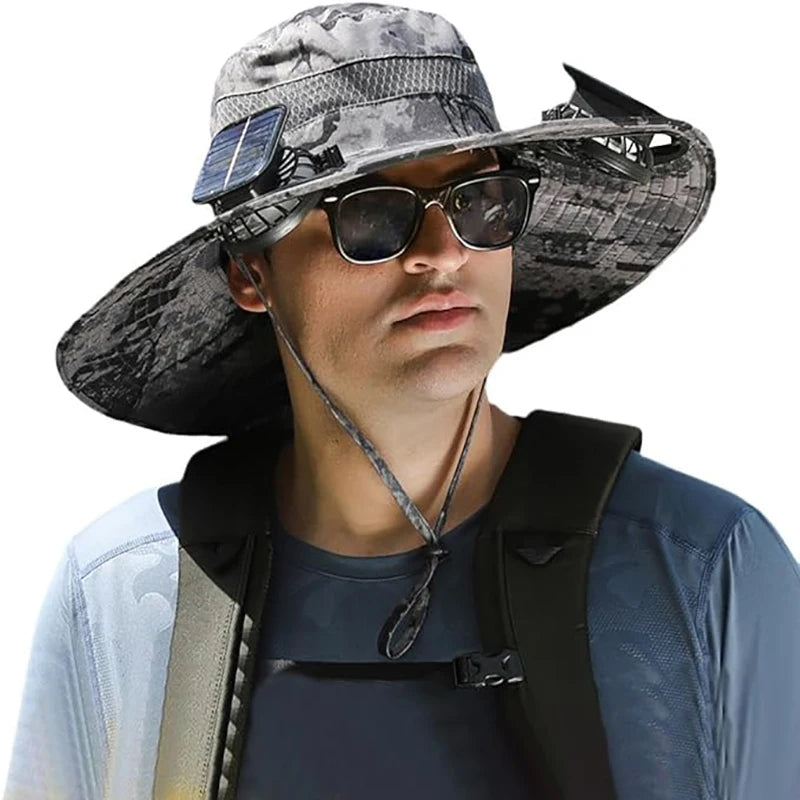 COZOK Wide Brim Solar Fan Hat – Unisex Outdoor UPF 50+ Fishing Hat with Built-in Solar Fan for Sun Protection (Hat03)