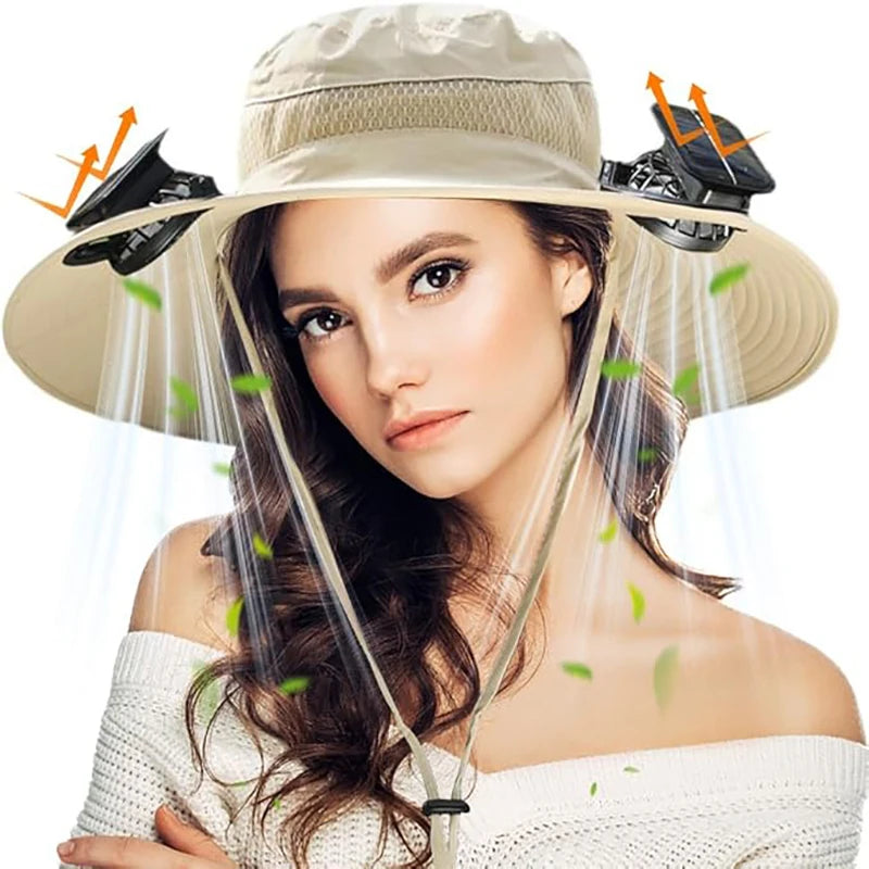 COZOK Wide Brim Solar Fan Hat – Unisex Outdoor UPF 50+ Fishing Hat with Built-in Solar Fan for Sun Protection (Hat03)
