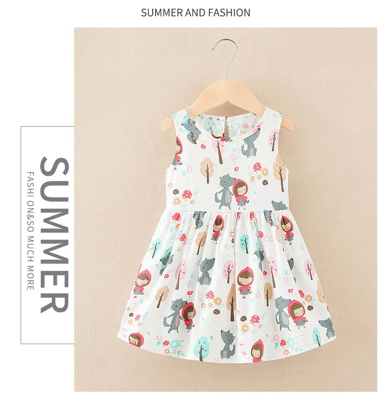 Cotton Cartoon Summer Dress for Girls – Sleeveless Princess Party Outfit
