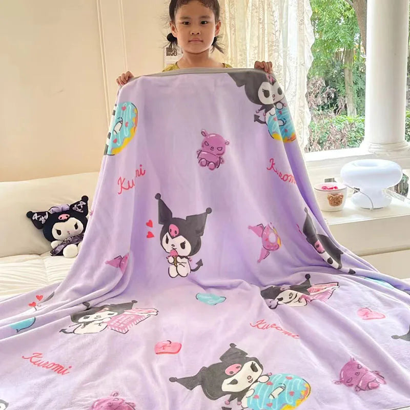 Sanrio Cartoon Milk Plush Blanket – Soft Thickened Throw with Pochacco & Kuromi | Office Nap & Gift Blanket for Kids
