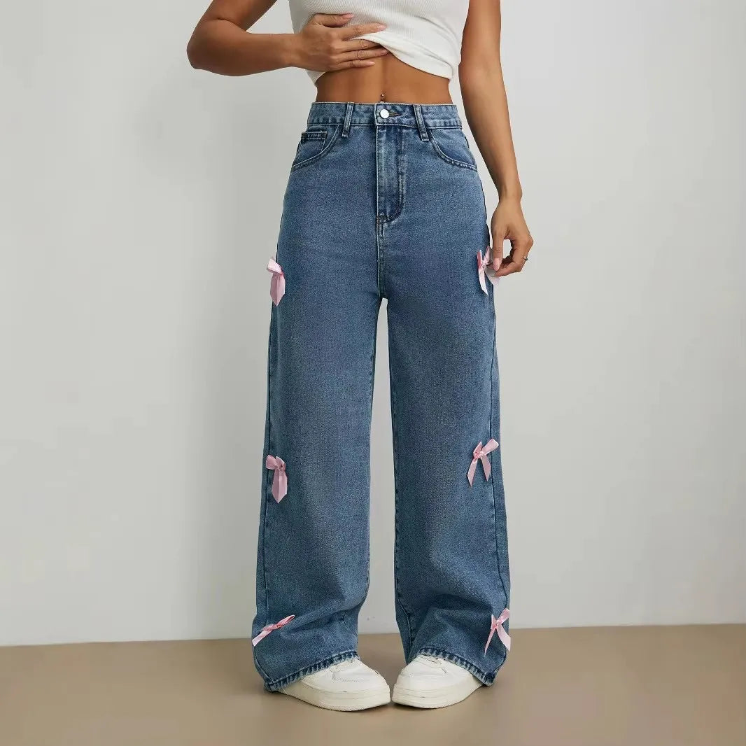 Street bow collage washed jeans