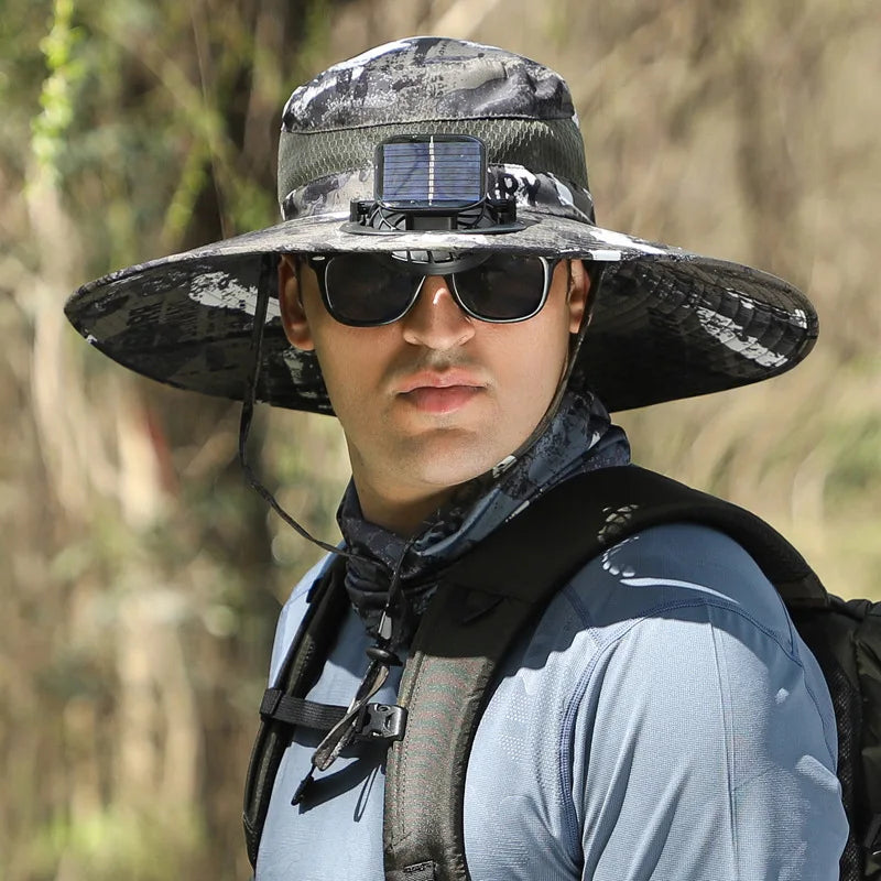 COZOK Wide Brim Solar Fan Hat – Unisex Outdoor UPF 50+ Fishing Hat with Built-in Solar Fan for Sun Protection (Hat03)