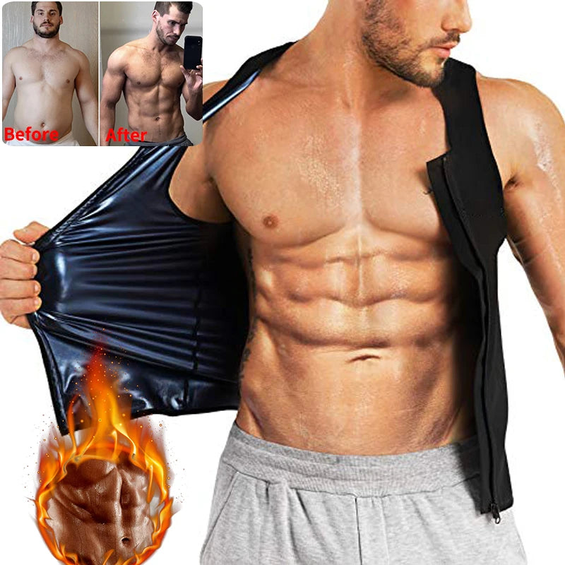 Men’s Sauna Sweat Vest – Heat-Trapping Slimming Body Shaper with Zipper | Compression Waist Trainer for Fitness & Weight Loss