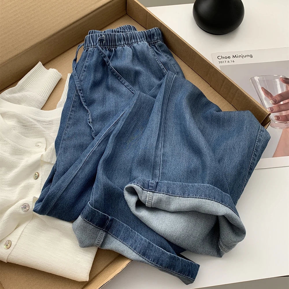 Thin Ice Silk Denim Pants for Women