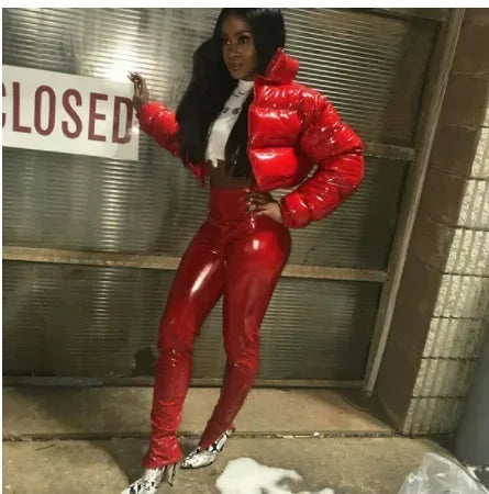 Glossy Short Puffer Jacket for Women – Cotton-Padded Zipper Coat | Casual Sexy Streetwear for Fall & Winter