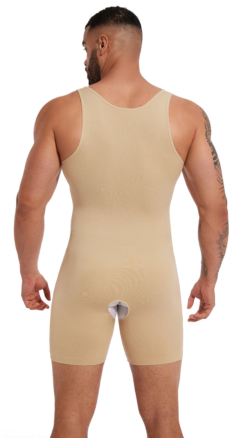 Men’s Sleeveless Full Body Shaper – Compression Bodysuit with Tummy Control & Thigh Slimming | Seamless Shapewear with Open Crotch