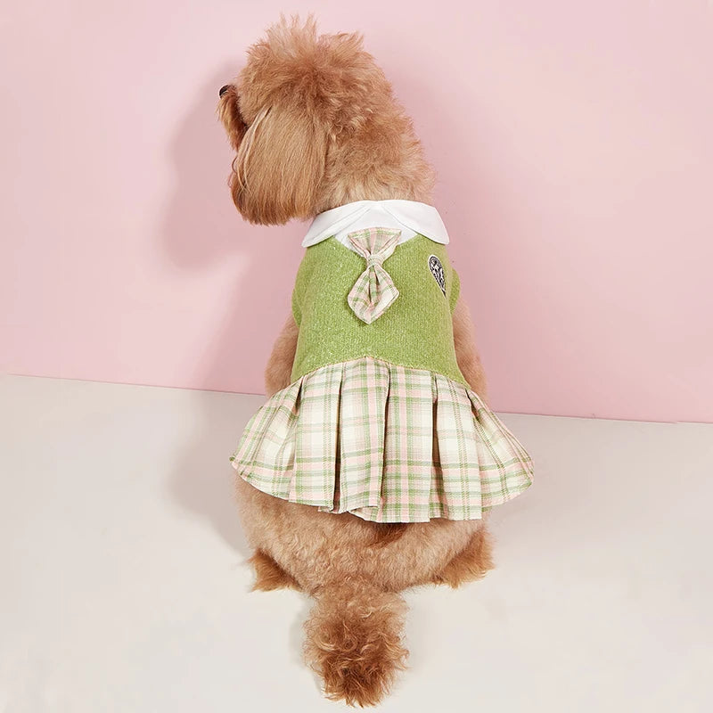College Style Cute Pet Dress – Plaid Skirt for Small Dogs and Cats