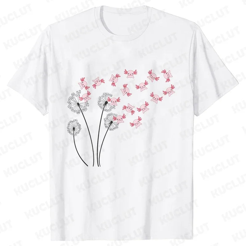 Dandelion Axolotl Flower T-Shirt – Whimsical Nature Meets Cute Charm
