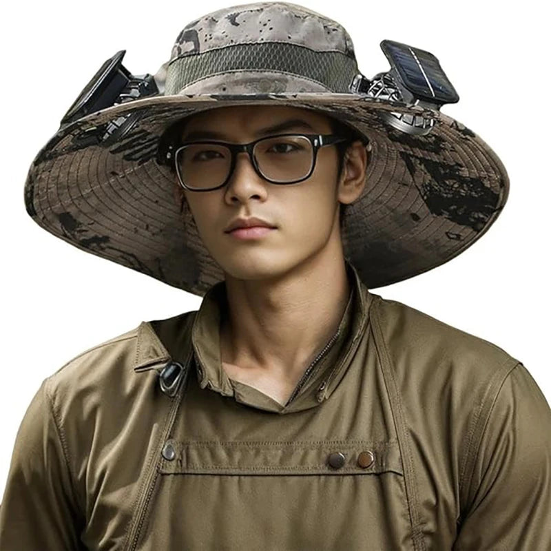 COZOK Wide Brim Solar Fan Hat – Unisex Outdoor UPF 50+ Fishing Hat with Built-in Solar Fan for Sun Protection (Hat03)