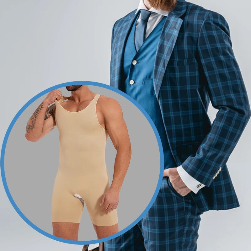 Men’s Sleeveless Full Body Shaper – Compression Bodysuit with Tummy Control & Thigh Slimming | Seamless Shapewear with Open Crotch