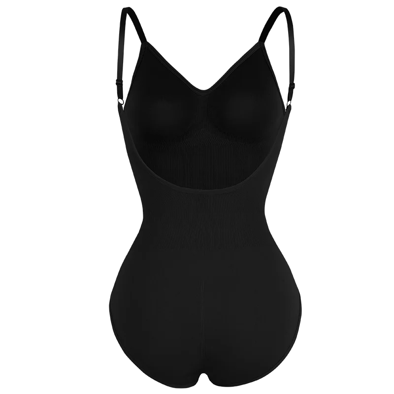 Low Back Bodysuit Shapewear for Women – Seamless Tummy Control Push-Up Body Shaper with Open Crotch & Adjustable Straps