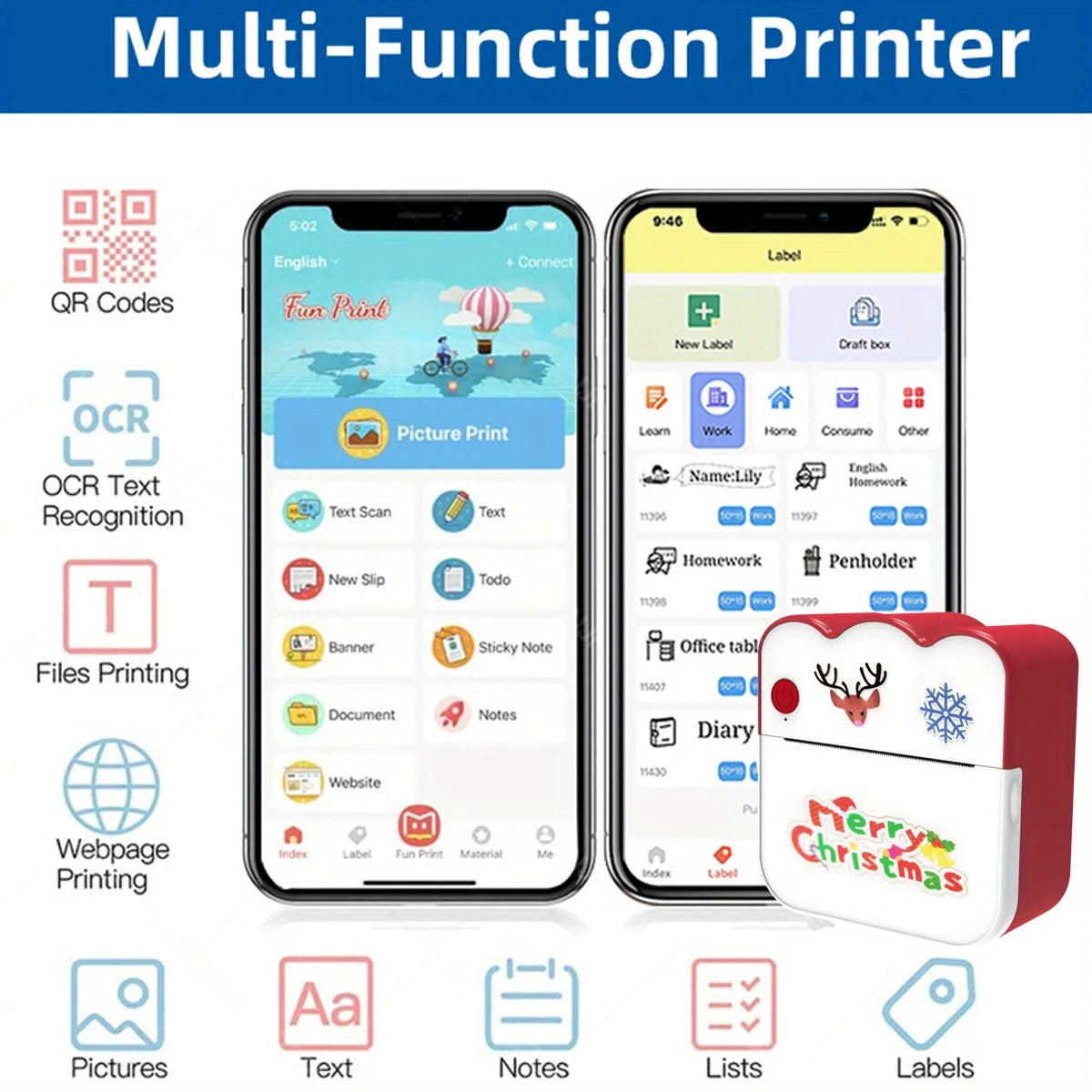 Mini Pocket Thermal Printer – Inkless Sticker Maker for Notes, Labels, Photos & More
