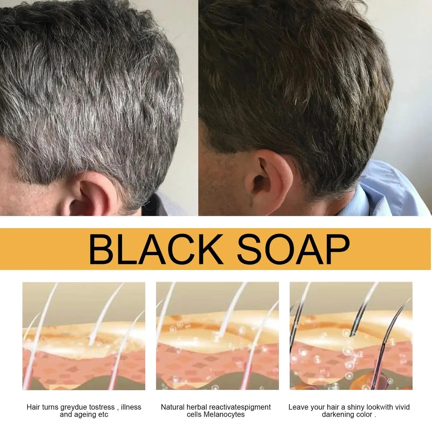 Natural Darkening Shampoo Bar – Restore Gray Hair & Beard to Black | Herbal Anti-Gray Hair Soap (50g)