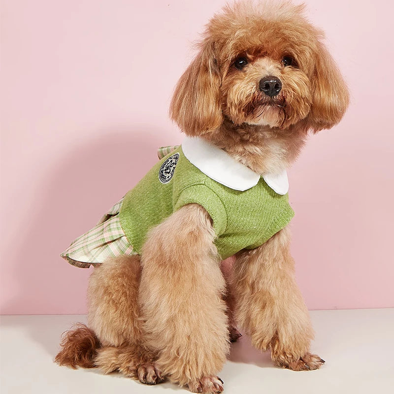 College Style Cute Pet Dress – Plaid Skirt for Small Dogs and Cats