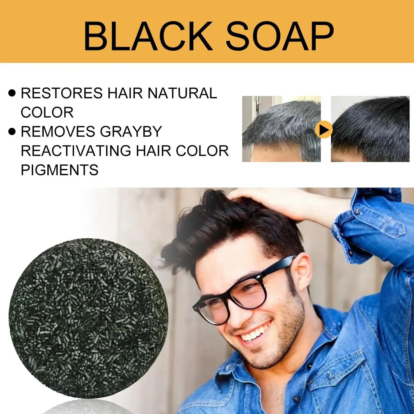 Natural Darkening Shampoo Bar – Restore Gray Hair & Beard to Black | Herbal Anti-Gray Hair Soap (50g)