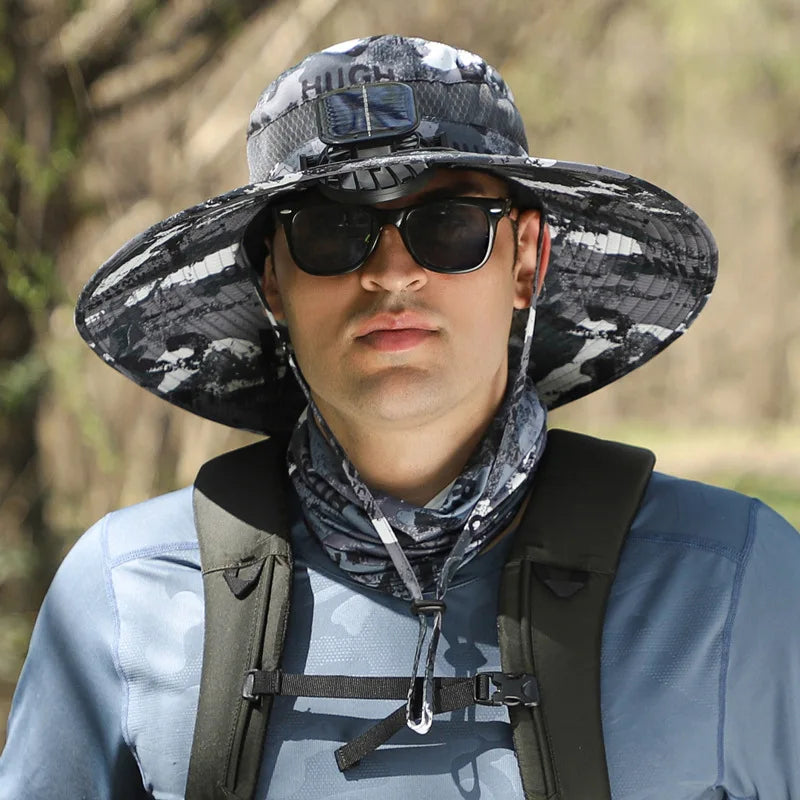 COZOK Wide Brim Solar Fan Hat – Unisex Outdoor UPF 50+ Fishing Hat with Built-in Solar Fan for Sun Protection (Hat03)
