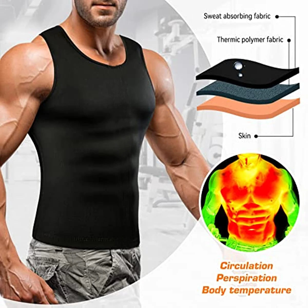 Men's Neoprene Sauna Waist Trainer Vest – Slimming Body Shaper Sweat Tank | Fat Burner Corset with Back Support for Gym & Weight Loss