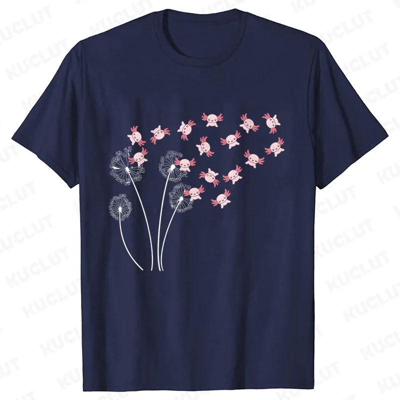Dandelion Axolotl Flower T-Shirt – Whimsical Nature Meets Cute Charm