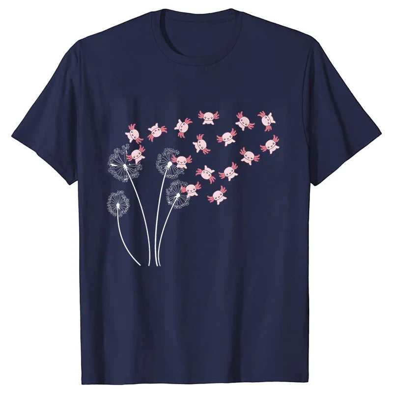 Dandelion Axolotl Flower T-Shirt – Whimsical Nature Meets Cute Charm