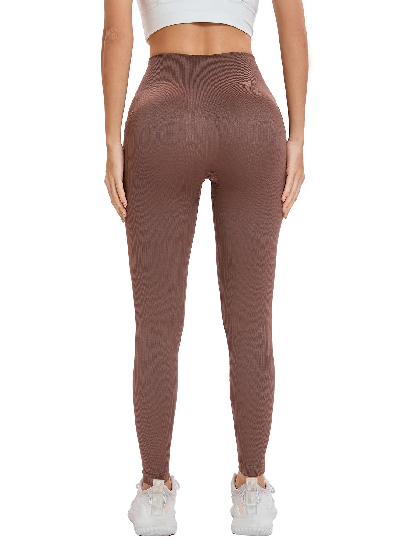 Women’s Seamless Threaded High-Waist Yoga Leggings – Ankle-Length Fitness Pants with Pockets | Stretch Knit Workout Wear