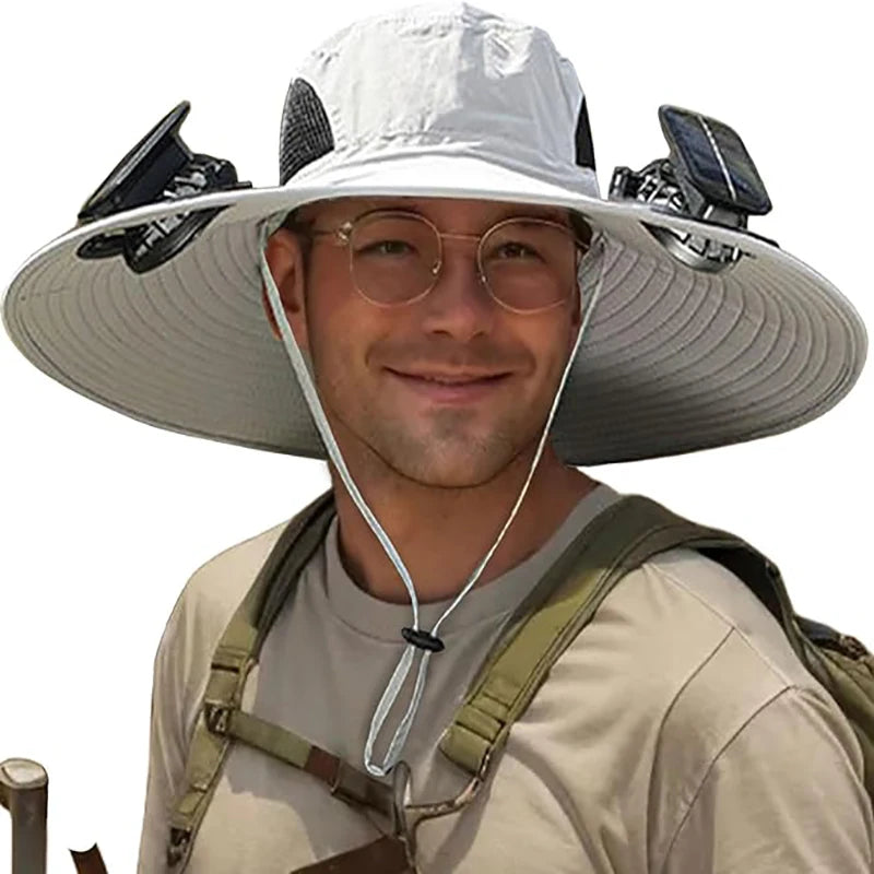 COZOK Wide Brim Solar Fan Hat – Unisex Outdoor UPF 50+ Fishing Hat with Built-in Solar Fan for Sun Protection (Hat03)