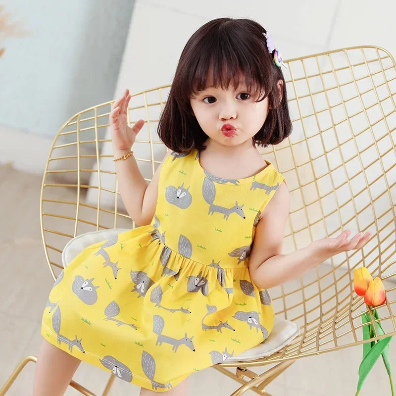 Cotton Cartoon Summer Dress for Girls – Sleeveless Princess Party Outfit