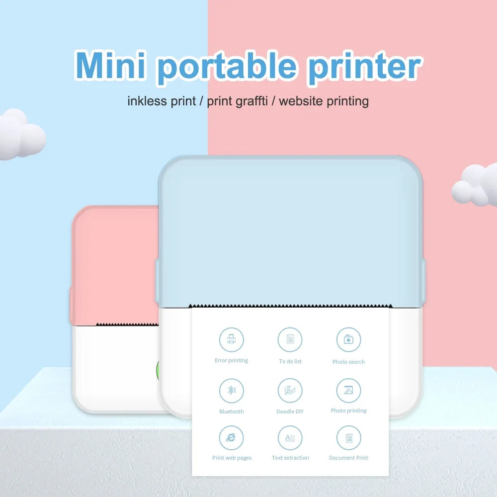 Thermal Mini Printer – Portable Sticker Printer with LED Light, Inkless Pocket Photo Printer for Notes & Journaling