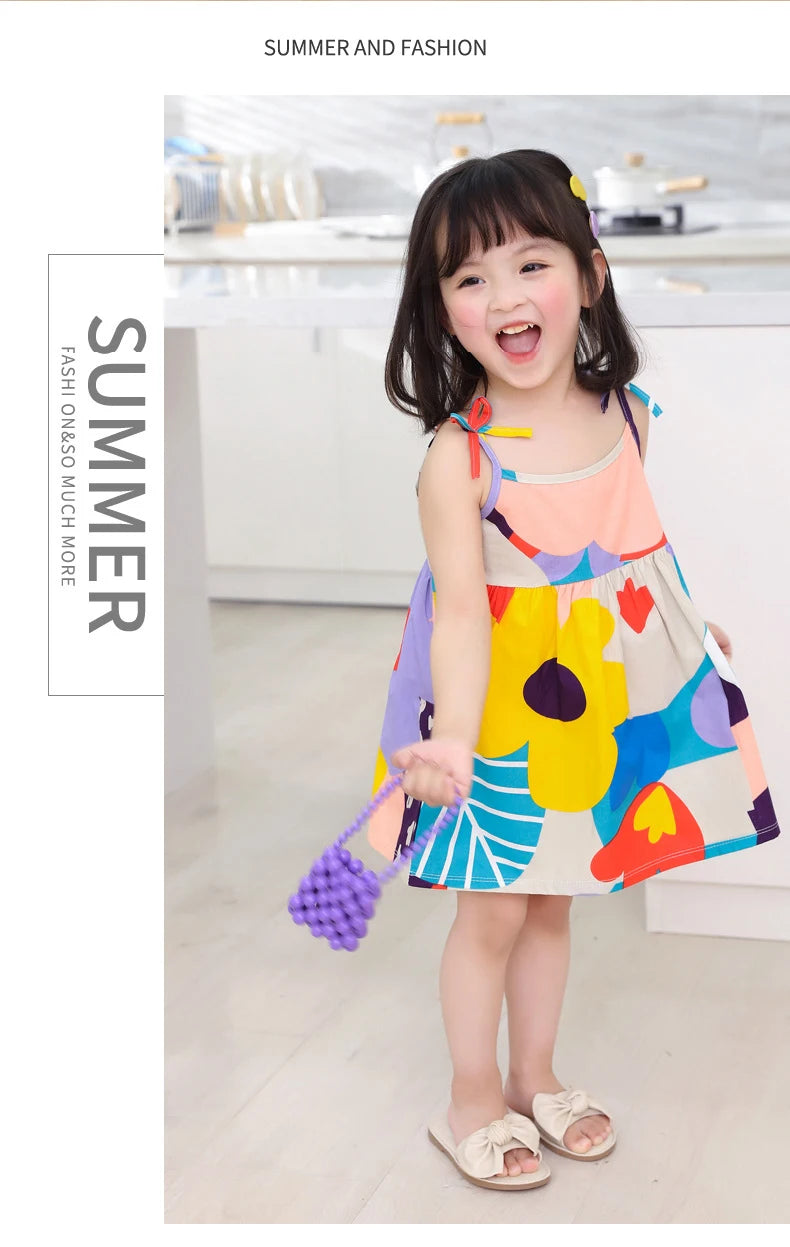 Summer Princess Floral Cotton Dress – Sleeveless Casual Dress for Girls