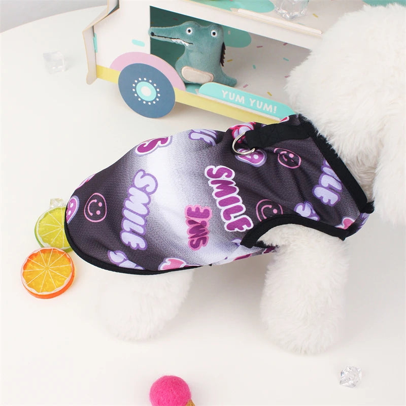 Cute Pet Dog Summer Vest – Smiling Face Print T-Shirt for Small Dogs (XS–XXL)