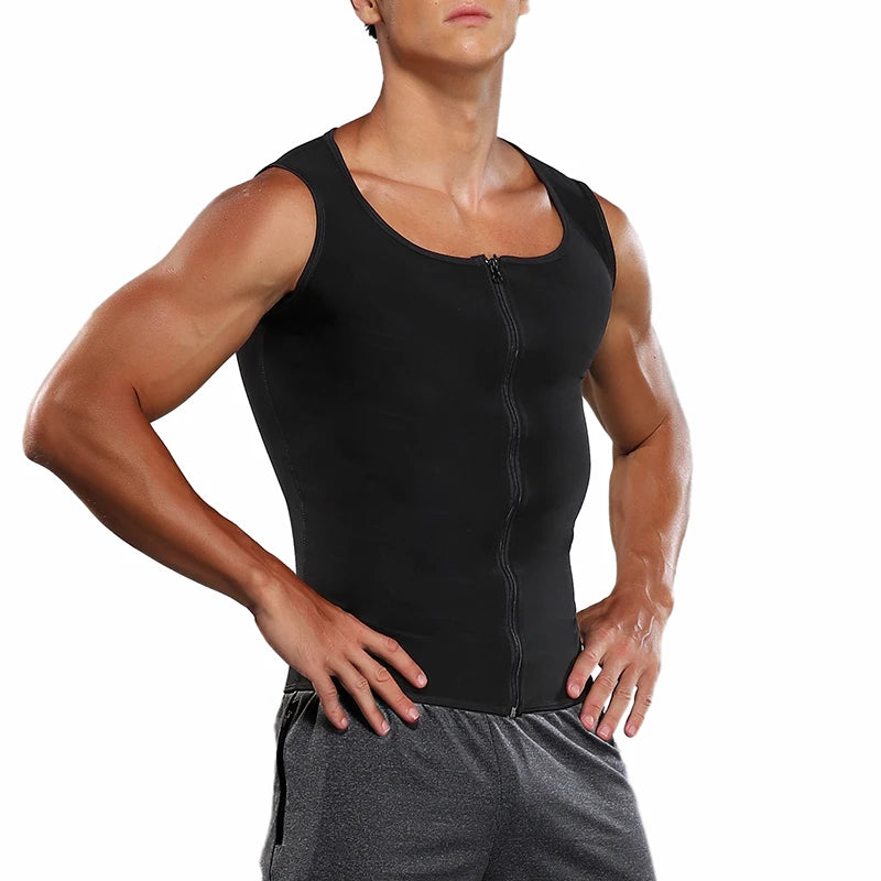 Men’s Sauna Sweat Vest – Heat-Trapping Slimming Body Shaper with Zipper | Compression Waist Trainer for Fitness & Weight Loss
