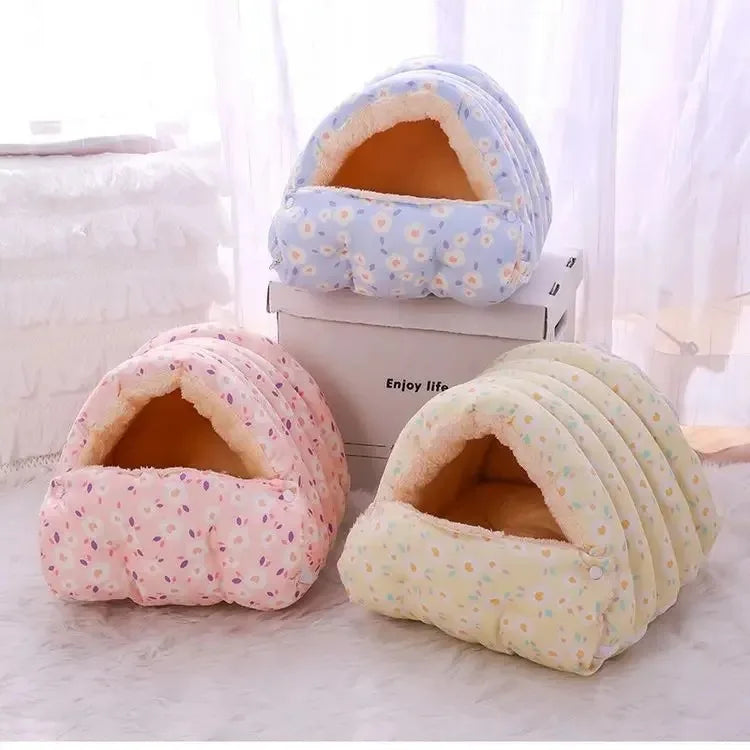 Warm Coral Fleece Cat Bed – Winter Pet Nest for Kittens & Small Dogs