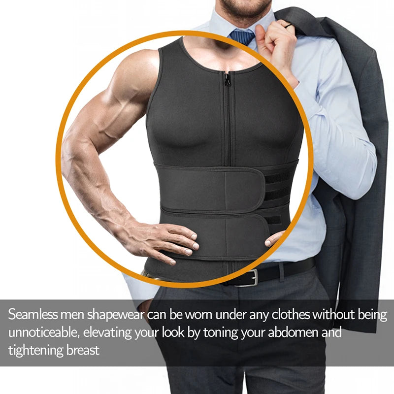 Men’s Neoprene Sweat Vest – Adjustable Waist Trainer with Double Zipper | Compression Sauna Shaper for Weight Loss & Workout