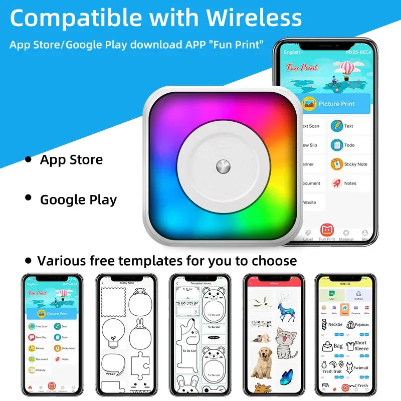 Thermal Mini Printer – Portable Sticker Printer with LED Light, Inkless Pocket Photo Printer for Notes & Journaling