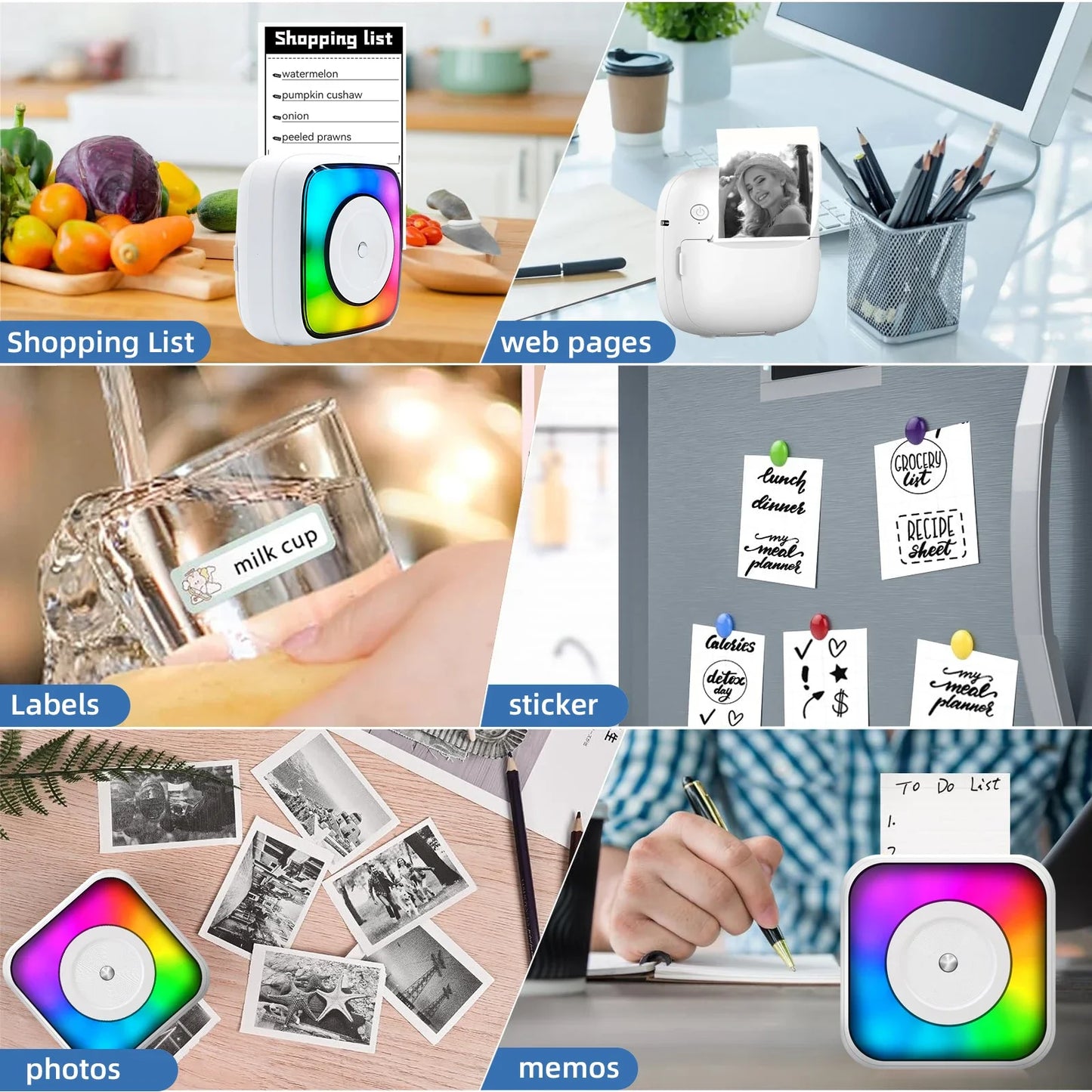 Thermal Mini Printer – Portable Sticker Printer with LED Light, Inkless Pocket Photo Printer for Notes & Journaling