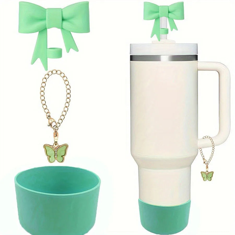 3Pcs Bow Straw Cap Covers & Toppers – Cute Silicone Accessories for Stanley Cups