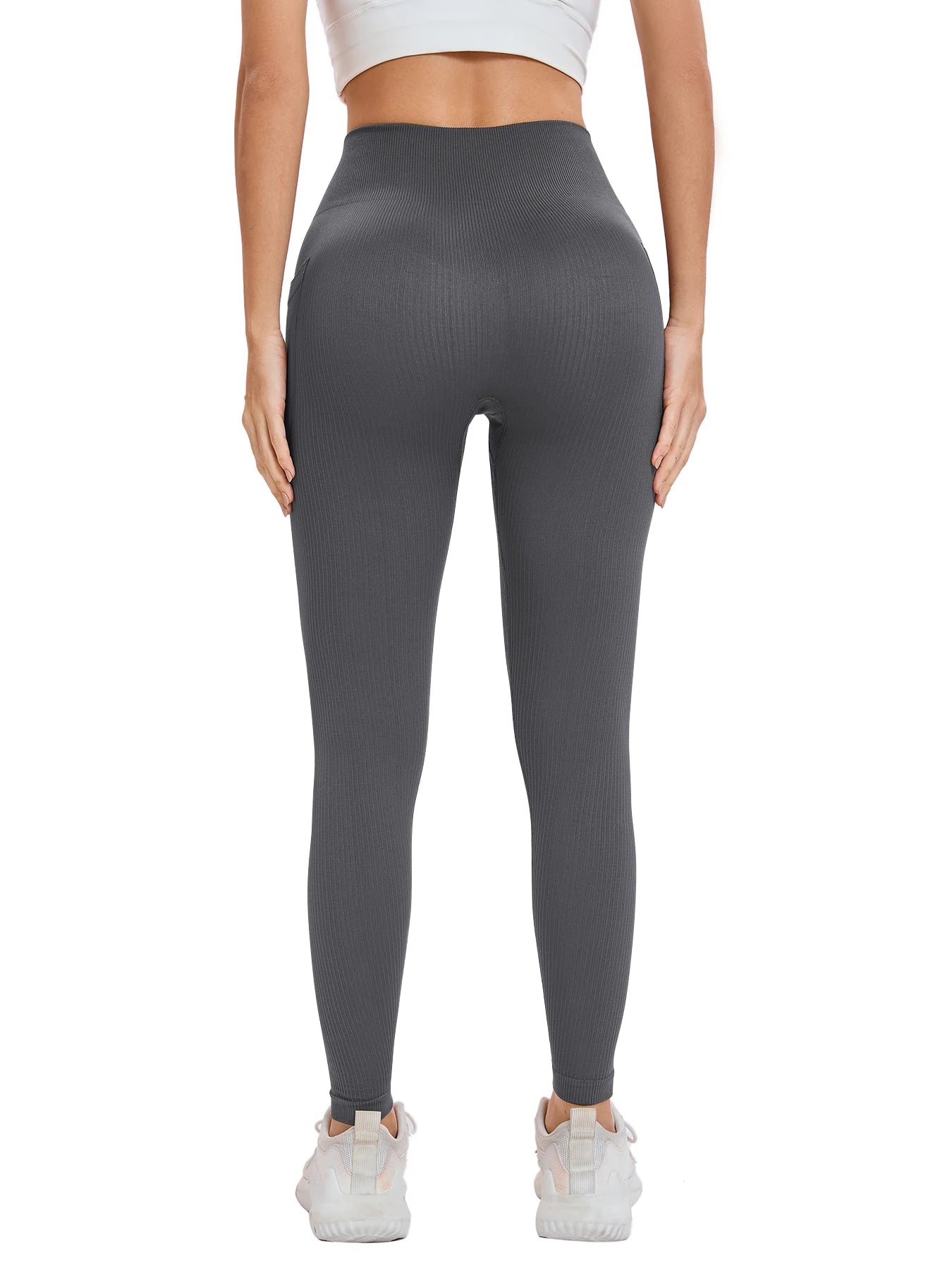 Women’s Seamless Threaded High-Waist Yoga Leggings – Ankle-Length Fitness Pants with Pockets | Stretch Knit Workout Wear