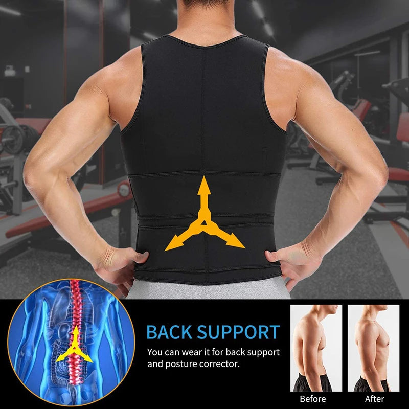 Men’s Neoprene Sweat Vest – Adjustable Waist Trainer with Double Zipper | Compression Sauna Shaper for Weight Loss & Workout
