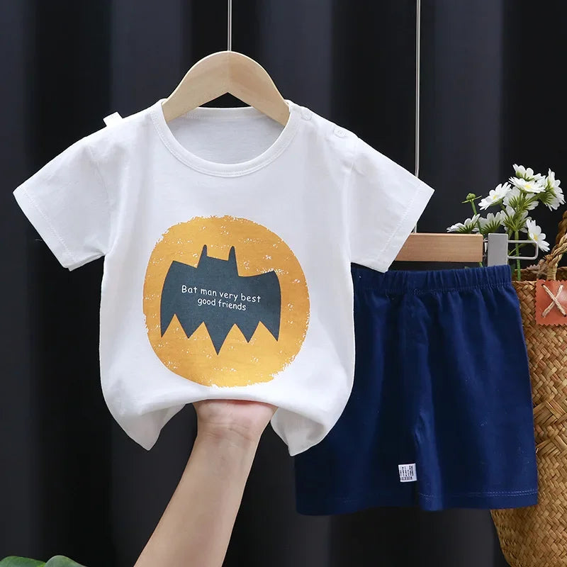 2-Piece Summer Cotton T-Shirt & Shorts Set for Toddlers – Unisex Cartoon Print Outfit