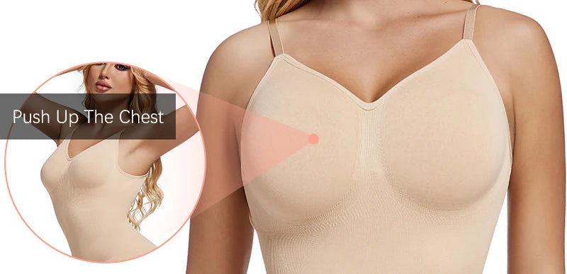 Low Back Bodysuit Shapewear for Women – Seamless Tummy Control Push-Up Body Shaper with Open Crotch & Adjustable Straps