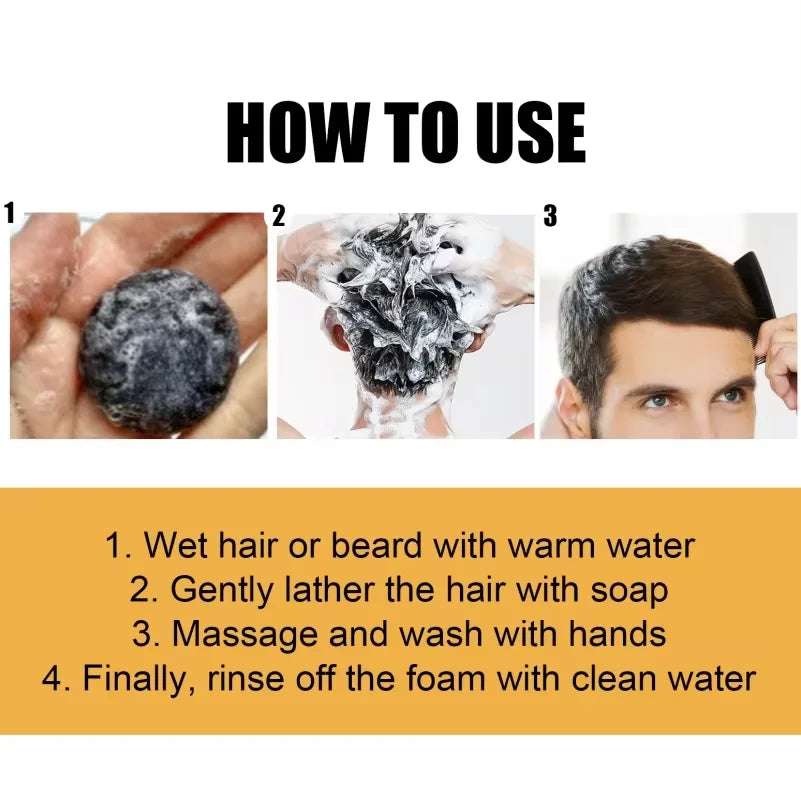 Natural Darkening Shampoo Bar – Restore Gray Hair & Beard to Black | Herbal Anti-Gray Hair Soap (50g)