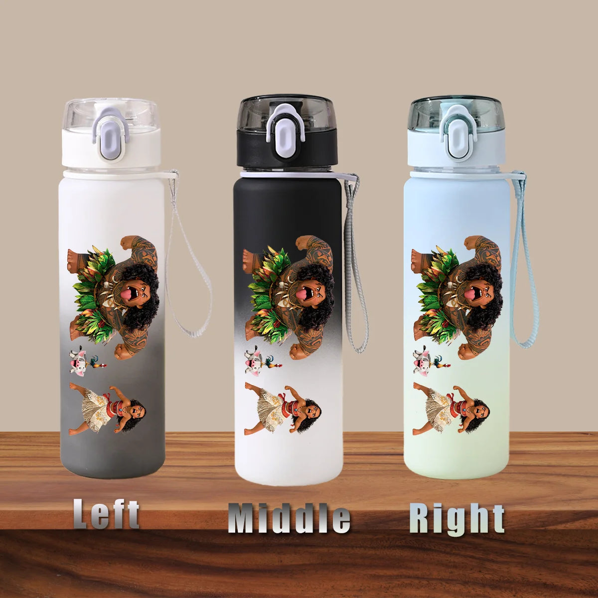 Disney Moana 2 Maui Kakamora Tia Animation Portable Plastic Gradient Outdoor Sport Water Bottle Child Gift Princess Fitness Run