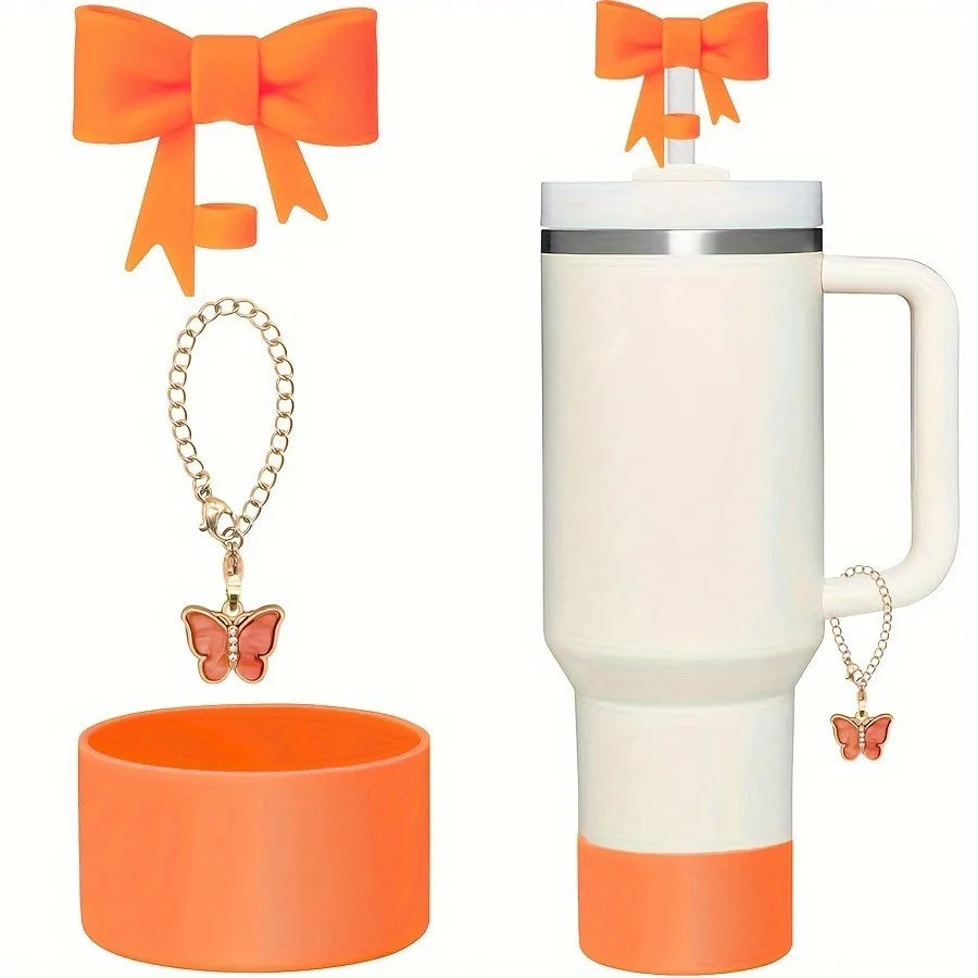 3Pcs Bow Straw Cap Covers & Toppers – Cute Silicone Accessories for Stanley Cups