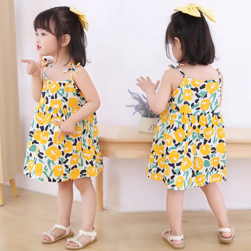 Summer Princess Floral Cotton Dress – Sleeveless Casual Dress for Girls