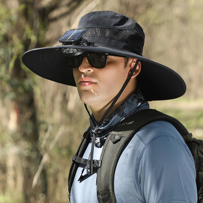 COZOK Wide Brim Solar Fan Hat – Unisex Outdoor UPF 50+ Fishing Hat with Built-in Solar Fan for Sun Protection (Hat03)