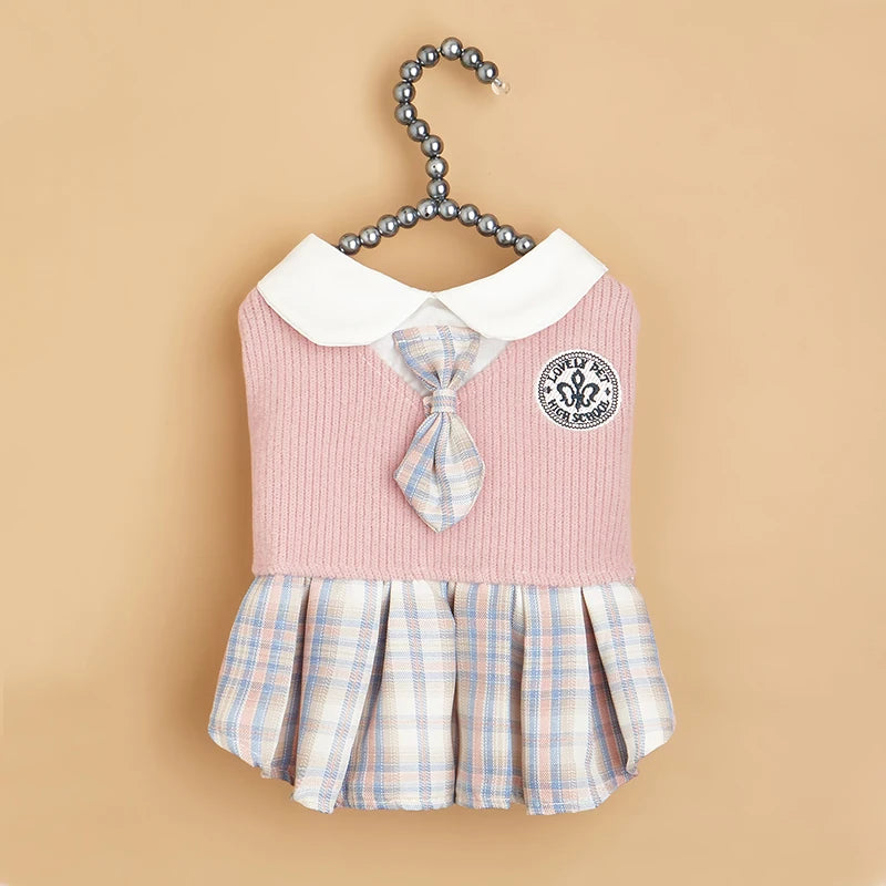 College Style Cute Pet Dress – Plaid Skirt for Small Dogs and Cats
