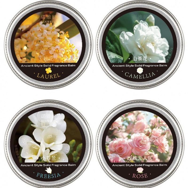 Antique Style Solid Perfume Balm – Long-Lasting Natural Fragrance in 12g Tin, Available in Osmanthus, Camellia, Freesia, and Rose No Man’s Land