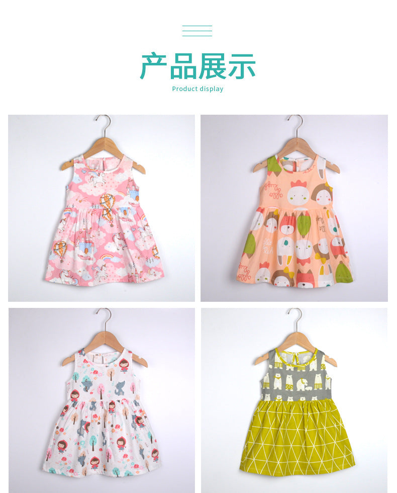 Summer Girls’ Floral Princess Dress – Sleeveless Cotton & Polyester Blend