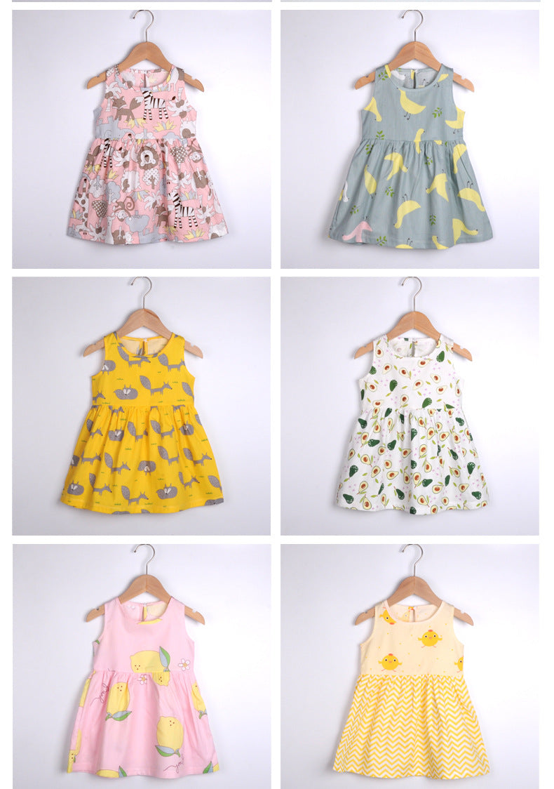 Summer Girls’ Floral Princess Dress – Sleeveless Cotton & Polyester Blend