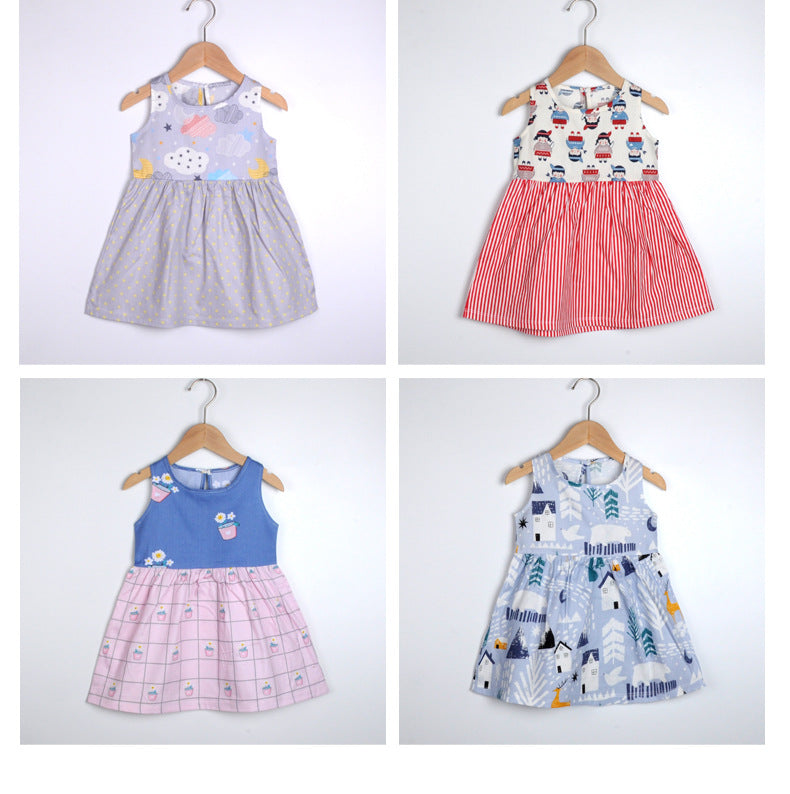 Summer Girls’ Floral Princess Dress – Sleeveless Cotton & Polyester Blend