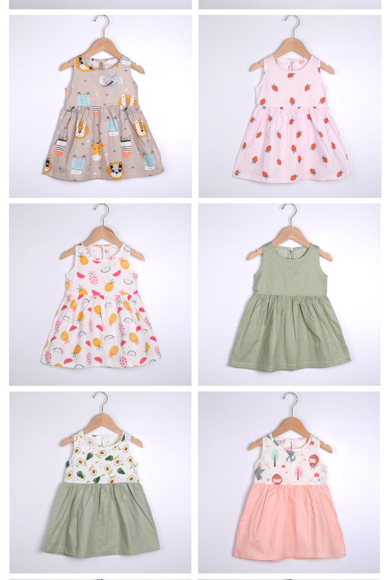 Summer Girls’ Floral Princess Dress – Sleeveless Cotton & Polyester Blend